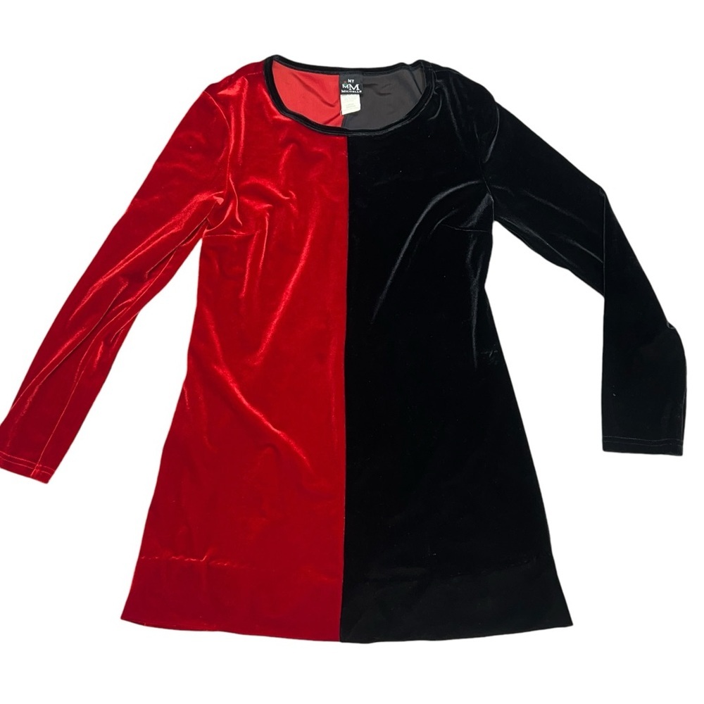 My Michelle Vintage Y2K Mod Retro Colorblock Velvet Long Sleeve Dress